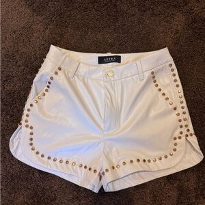 AKIRA Women's High Waist Cream Shorts with Gold Studs